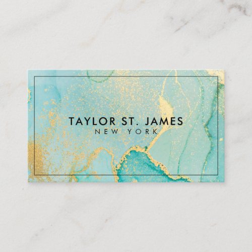 Turquoise Gold Painting Splatter Watercolor Business Card