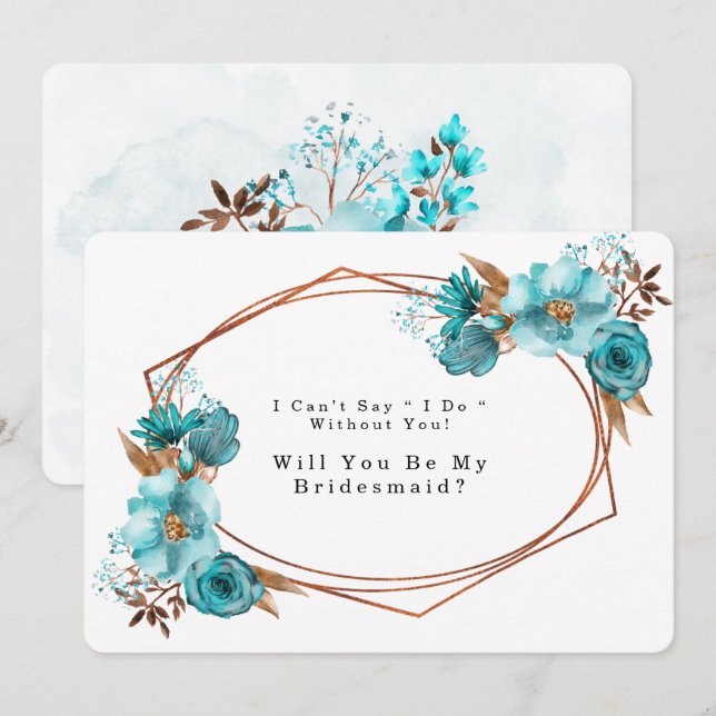 Turquoise Gold Peony Will You Be My Bridesmaid Invitation (Front/Back)