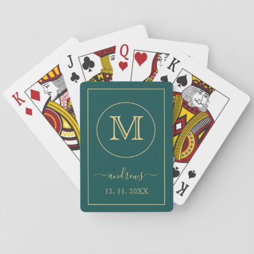 Turquoise Gold Personalized Monogram and Name Poker Cards