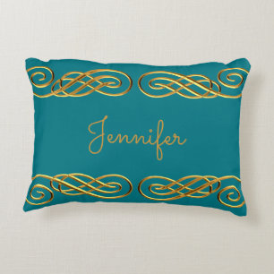 Turquoise & Gold Personalized Throw Pillow