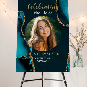  Turquoise & Gold Photo Funeral Memorial Sign