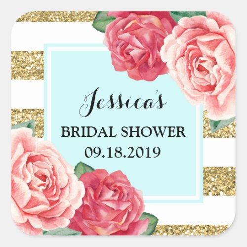 Turquoise Gold Pink Floral Bridal Shower Favor Tag