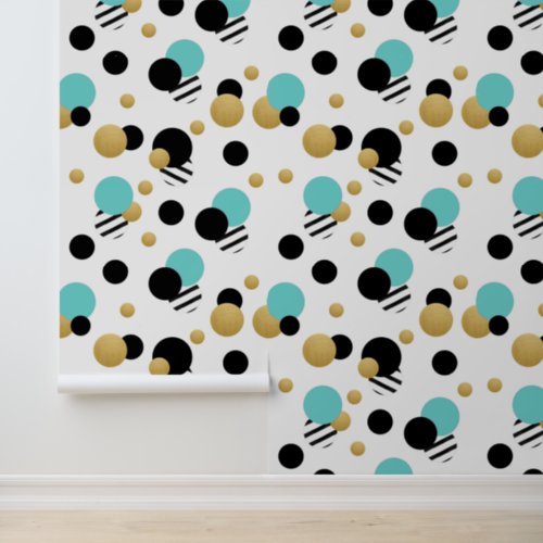 Turquoise Gold Polka Dot Wallpaper