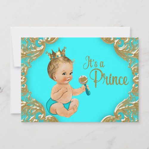 Turquoise Gold Prince Baby Shower Invitation