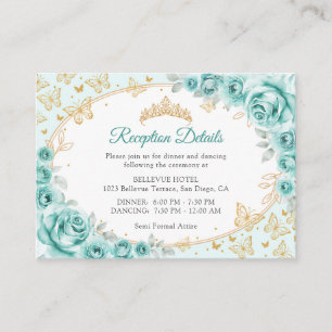 Turquoise Gold Quinceanera Reception Details Enclosure Card