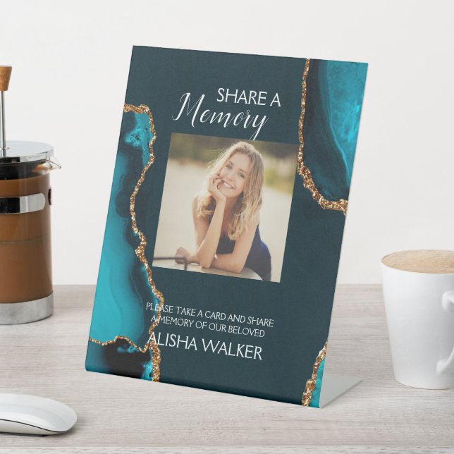 Turquoise & Gold Share a Memory Funeral Sign (In SItu)