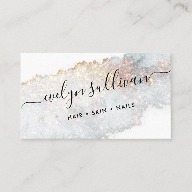 turquoise gold shimmer watercolor business card (Front)