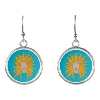 Turquoise gold sun inspired earrings