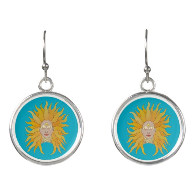 Turquoise gold sun inspired earrings (Front)