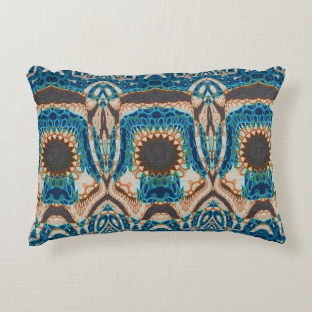 Turquoise Gold Sun Southwestern Art Accent Pillow (Front)