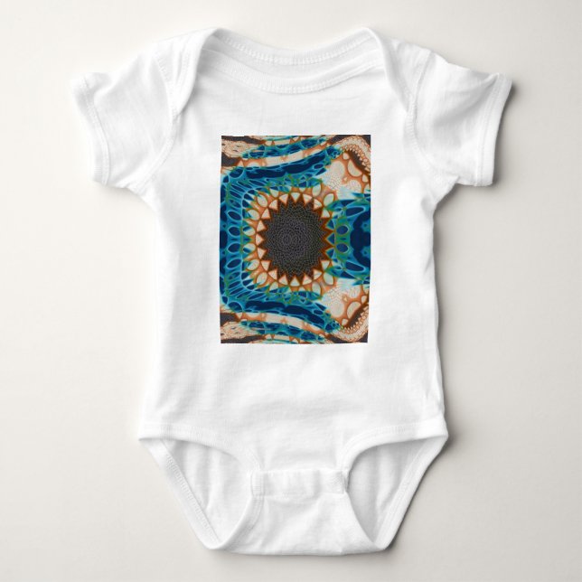 Turquoise Gold Sun Southwestern Art Baby Bodysuit (Front)