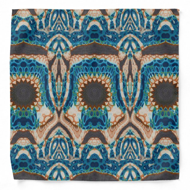 Turquoise Gold Sun Southwestern Art Bandana (Front)