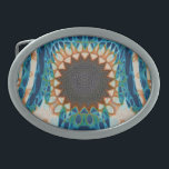 Turquoise Gold Sun Southwestern Art Belt Buckle<br><div class="desc">Decorative Southwestern Native tribal ethnic asymmetrical pattern in shades of turquoise, green and earthy gold and brown.</div>