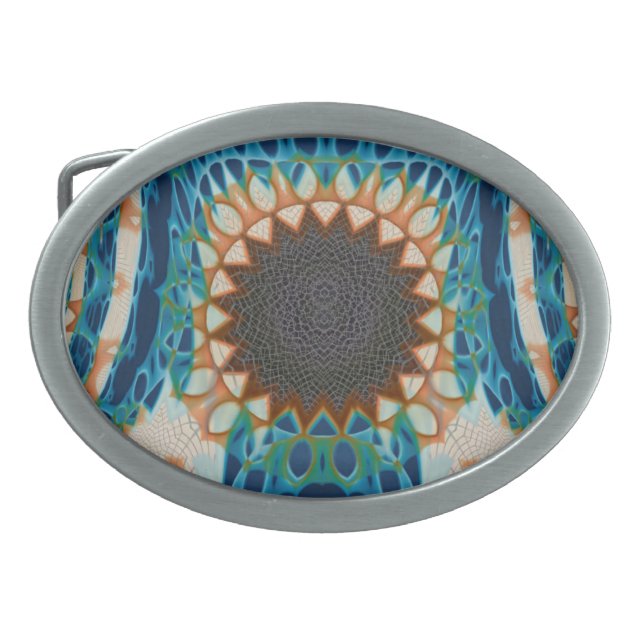Turquoise Gold Sun Southwestern Art Belt Buckle (Front)
