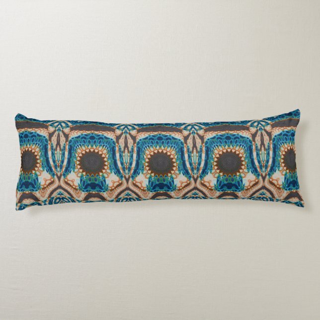 Turquoise Gold Sun Southwestern Art Body Pillow (Back)