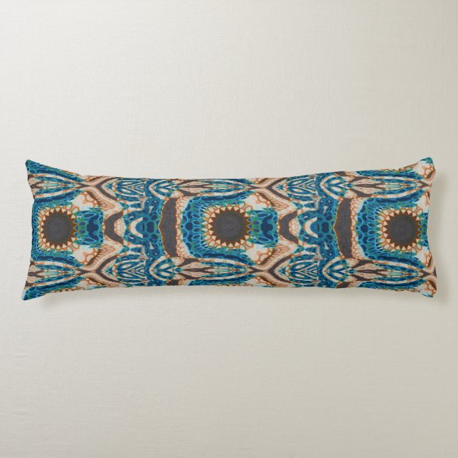 Turquoise Gold Sun Southwestern Art Body Pillow (Front)