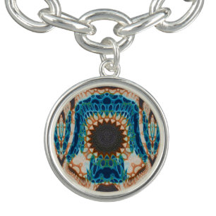 Turquoise Gold Sun Southwestern Art Bracelet