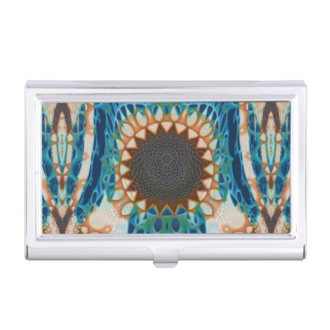 Turquoise Gold Sun Southwestern Art Business Card Case (Front)
