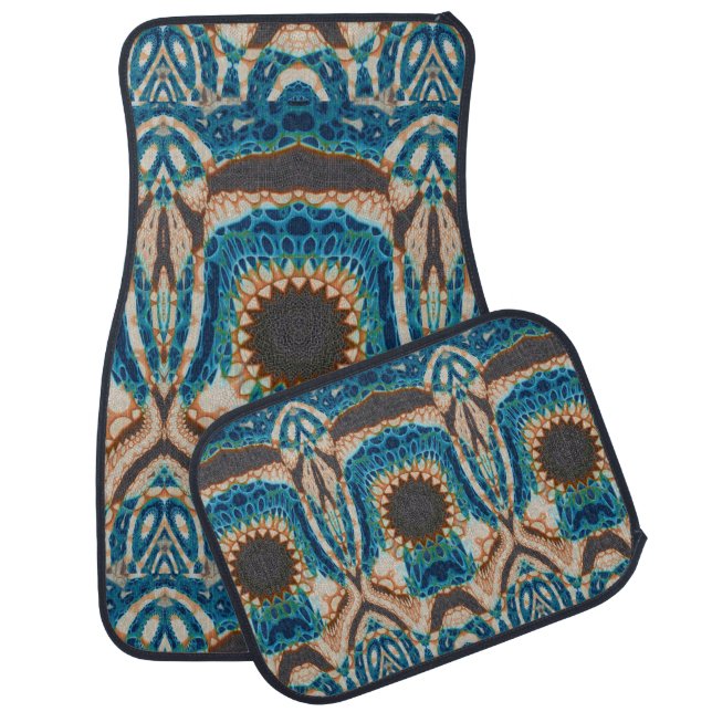 Turquoise Gold Sun Southwestern Art Car Floor Mat (Set)