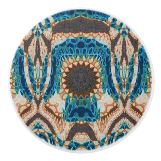 Turquoise Gold Sun Southwestern Art Ceramic Knob (Front)