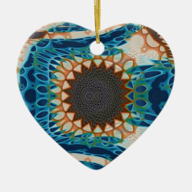 Turquoise Gold Sun Southwestern Art Ceramic Ornament (Front)