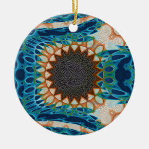 Turquoise Gold Sun Southwestern Art Ceramic Ornament