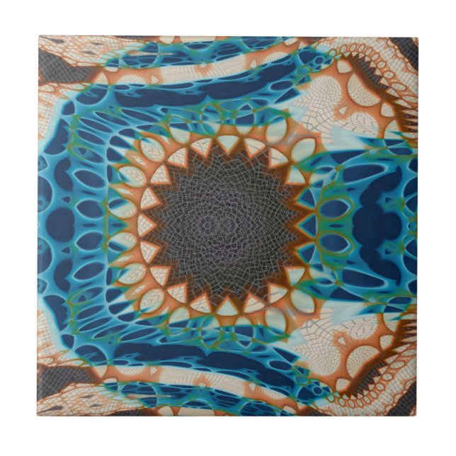Turquoise Gold Sun Southwestern Art Ceramic Tile (Front)