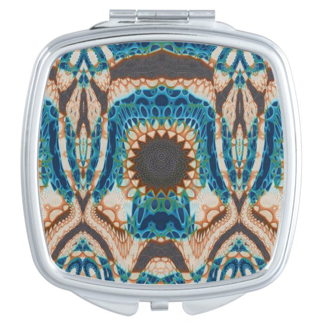 Turquoise Gold Sun Southwestern Art Compact Mirror (Front)