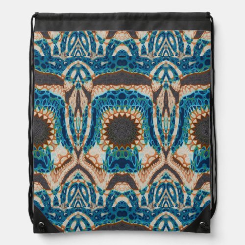 Turquoise Gold Sun Southwestern Art Drawstring Bag
