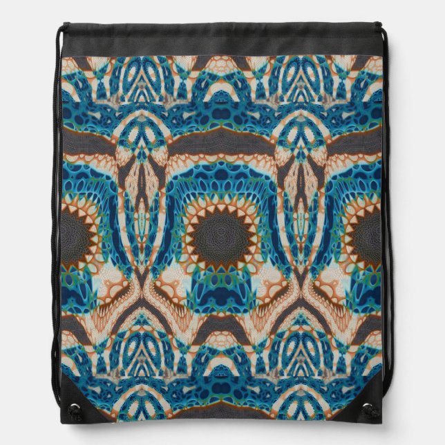 Turquoise Gold Sun Southwestern Art Drawstring Bag (Front)