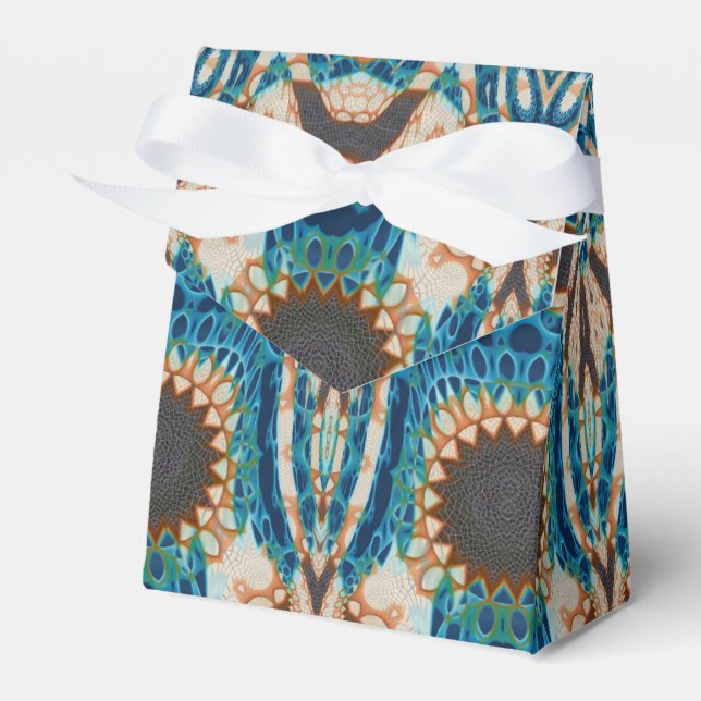 Turquoise Gold Sun Southwestern Art Favor Boxes (Front Side)