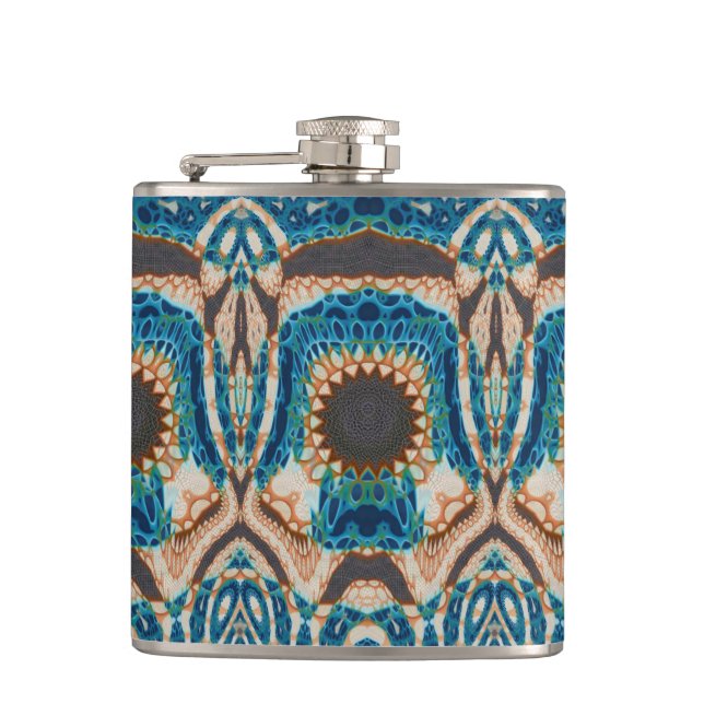 Turquoise Gold Sun Southwestern Art Flask (Front)
