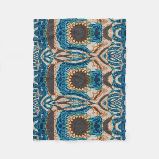 Turquoise Gold Sun Southwestern Art Fleece Blanket (Front)