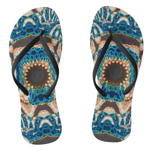 Turquoise Gold Sun Southwestern Art Flip Flops