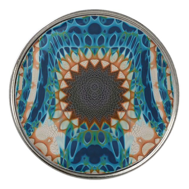 Turquoise Gold Sun Southwestern Art Golf Ball Marker (Front)