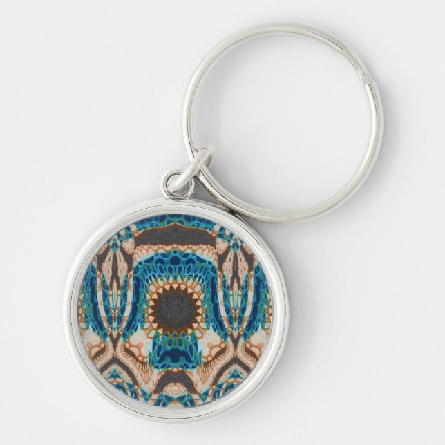 Turquoise Gold Sun Southwestern Art Keychain (Front)
