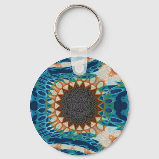 Turquoise Gold Sun Southwestern Art Keychain (Front)