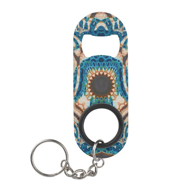 Turquoise Gold Sun Southwestern Art Keychain Bottle Opener (Front)