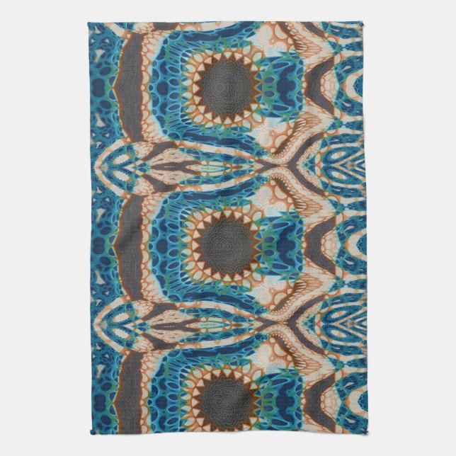 Turquoise Gold Sun Southwestern Art Kitchen Towel (Vertical)