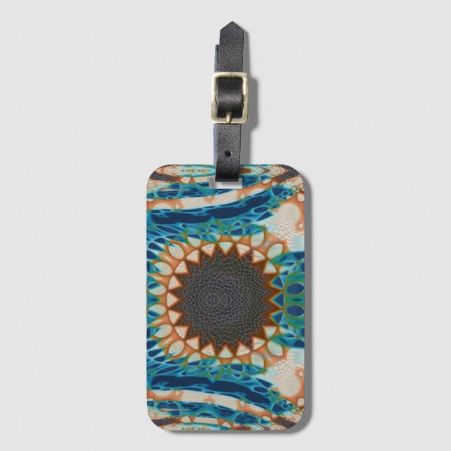 Turquoise Gold Sun Southwestern Art Luggage Tag (Front Vertical)