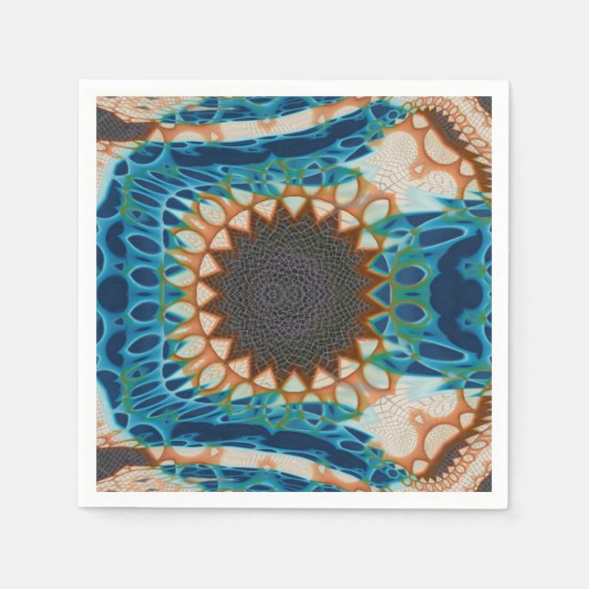 Turquoise Gold Sun Southwestern Art Napkins (Front)