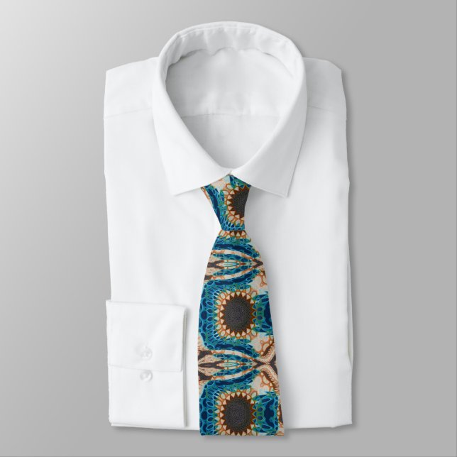 Turquoise Gold Sun Southwestern Art Neck Tie (Tied)