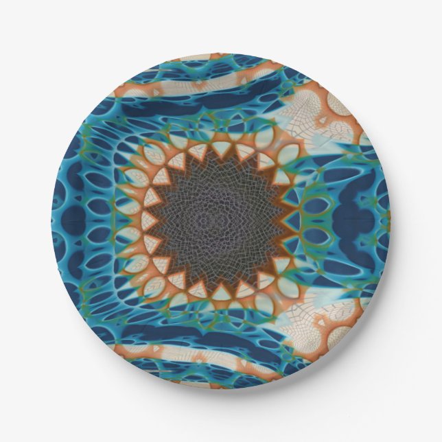 Turquoise Gold Sun Southwestern Art Paper Plates (Front)