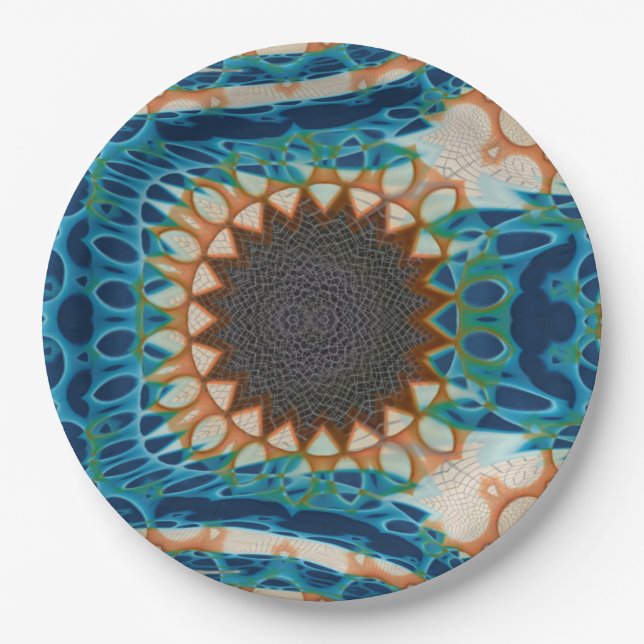 Turquoise Gold Sun Southwestern Art Paper Plates (Front)