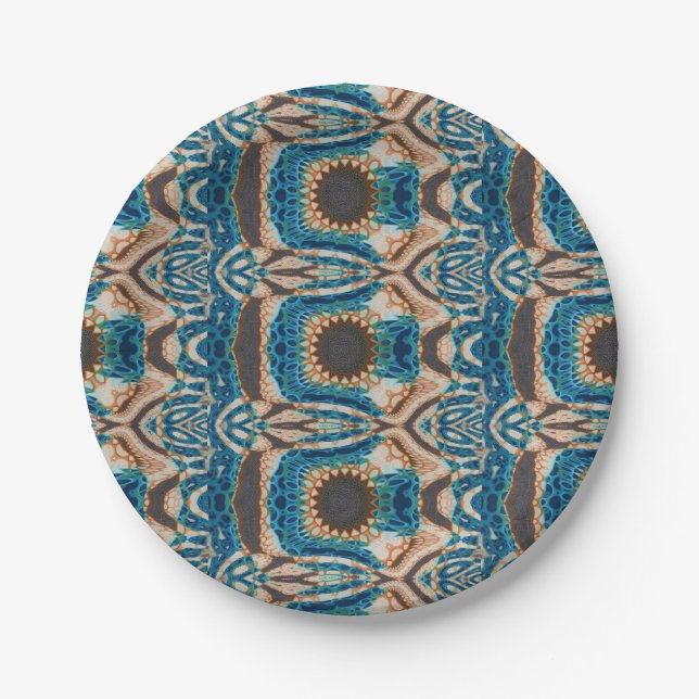 Turquoise Gold Sun Southwestern Art Paper Plates (Front)