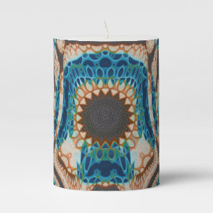 Turquoise Gold Sun Southwestern Art Pillar Candle