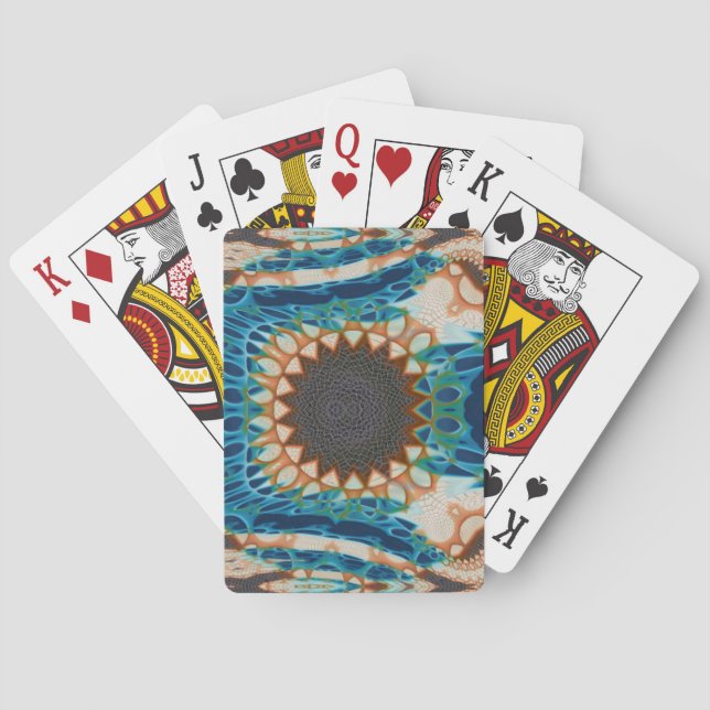 Turquoise Gold Sun Southwestern Art Poker Cards (Back)
