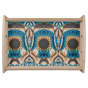 Turquoise Gold Sun Southwestern Art Serving Tray