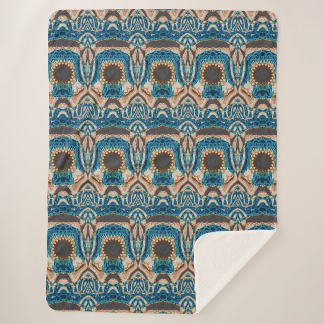 Turquoise Gold Sun Southwestern Art Sherpa Blanket (Front)