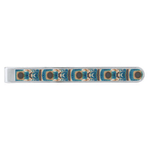 Turquoise Gold Sun Southwestern Art Silver Finish Tie Bar